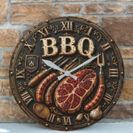 Vintage Barbecue Pitmaster Gift Sausage Kitchen  ラージ壁時計