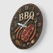 Vintage Barbecue Pitmaster Gift Sausage Kitchen  ラージ壁時計 (傾斜)