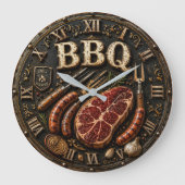 Vintage Barbecue Pitmaster Gift Sausage Kitchen  ラージ壁時計 (正面)