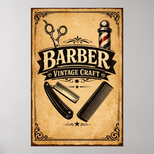 Vintage Barber Poster - Retro Haircut Tools Print ポスター (正面)