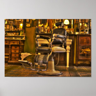 Vintage Barber Shop Chair Retro Hair Salon Custom ポスター