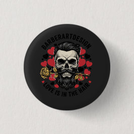 Vintage Barber Skull & Rose Valentine Love Button  缶バッジ