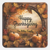 Vintage Barn Wood Frame Happy Thanksgiving  スクエアシール (正面)