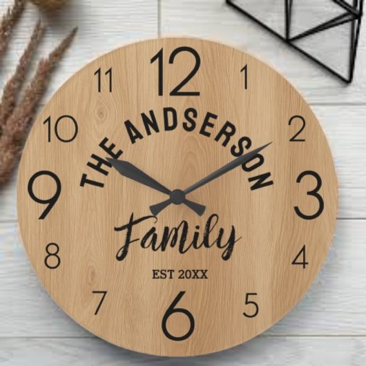 Vintage Barn Wood  Rustic Personalized Family Name ラージ壁時計