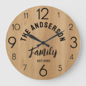 Vintage Barn Wood  Rustic Personalized Family Name ラージ壁時計 (正面)