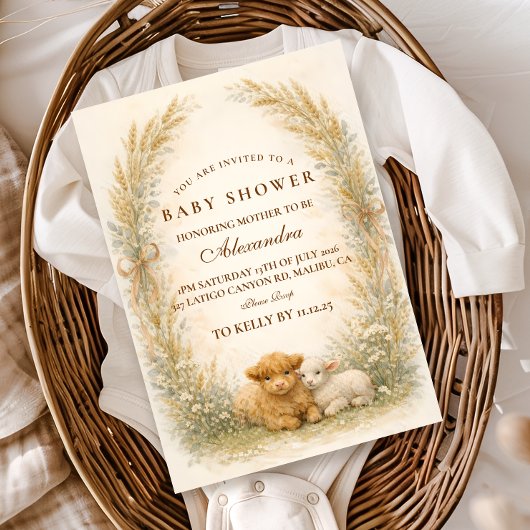 Vintage Barnyard Wildflower Baby Shower 招待状