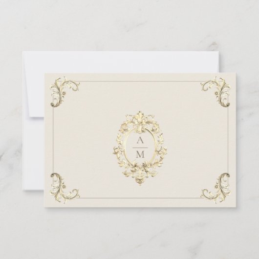 Vintage Baroque Cream Gold Wedding 出欠カード (裏面)