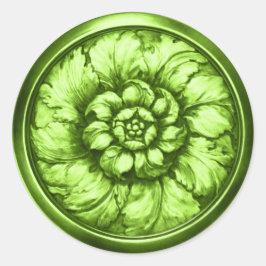 Vintage Baroque Embossed Look Green 4 ラウンドシール