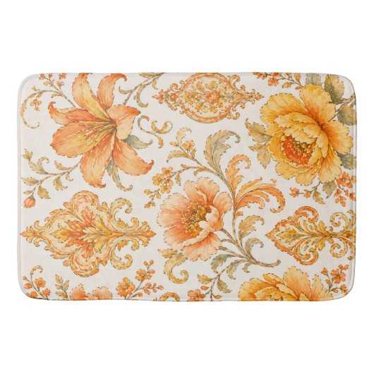 Vintage Baroque Floral Pattern – Warm Orange /Gold バスマット (正面)
