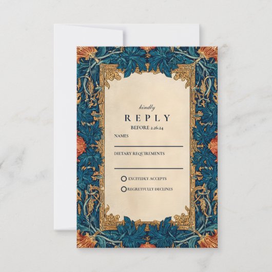 Vintage Baroque Floral Wedding 出欠カード (正面)