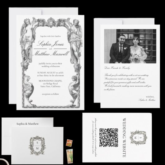 Vintage Baroque Statue Fine Art Renaissance 招待状