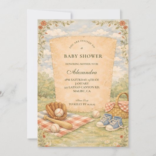 Vintage Baseball Baby Shower 招待状 (正面)