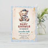 Vintage Baseball Bear Baby Shower Invitation 招待状 (スタンド正面)