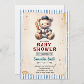 Vintage Baseball Bear Baby Shower Invitation 招待状 (正面/裏面)