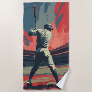Vintage Baseball Player Silhouette – Retro Stadium ビーチタオル
