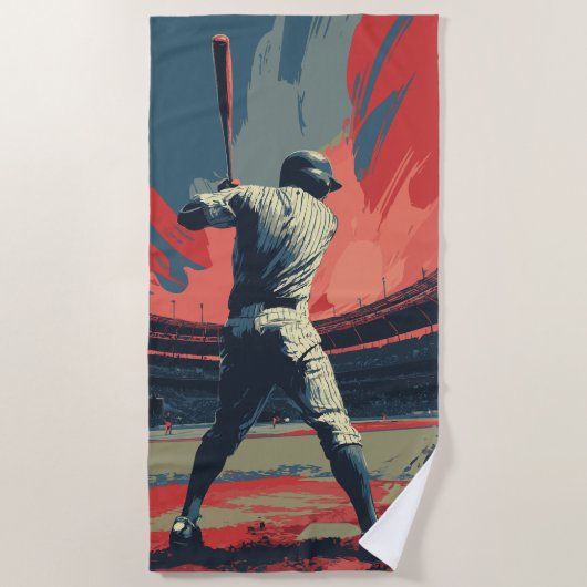 Vintage Baseball Player Silhouette – Retro Stadium ビーチタオル (正面)