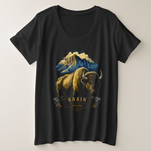Vintage Basin Wyoming Mountains Bison Western プラスサイズTシャツ (デザイン正面)