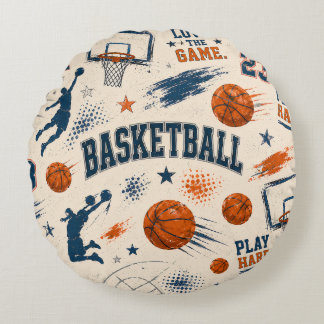 Vintage Basketball Game Sports Pattern ラウンドクッション