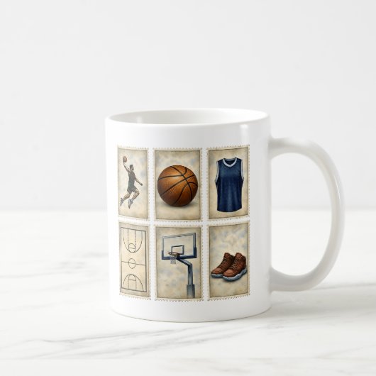 Vintage Basketball Stamps Sports Collection コーヒーマグカップ (右)