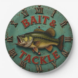 Vintage Bass Fishing Rustic Lake Cabin Angler ペーパープレート
