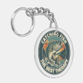 Vintage Bass Fishing Therapy Retro Badge キーホルダー (正面左)