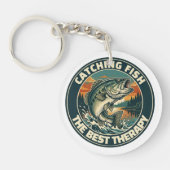 Vintage Bass Fishing Therapy Retro Badge キーホルダー (正面)