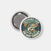 Vintage Bass Fishing Therapy Retro Badge マグネット (正面/裏面)