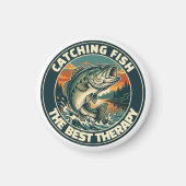 Vintage Bass Fishing Therapy Retro Badge マグネット (正面)