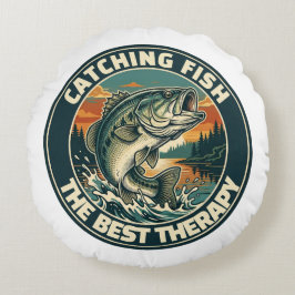 Vintage Bass Fishing Therapy Retro Badge ラウンドクッション