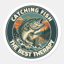 Vintage Bass Fishing Therapy Retro Badge ラウンドシール