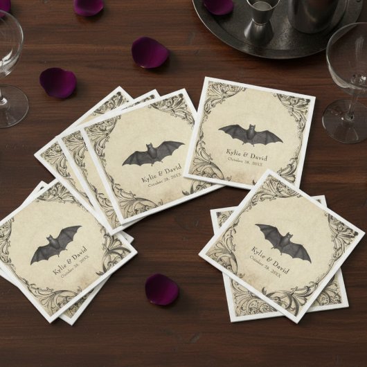 Vintage Bat Until Death Black Parchment Wedding スタンダードカクテルナプキン