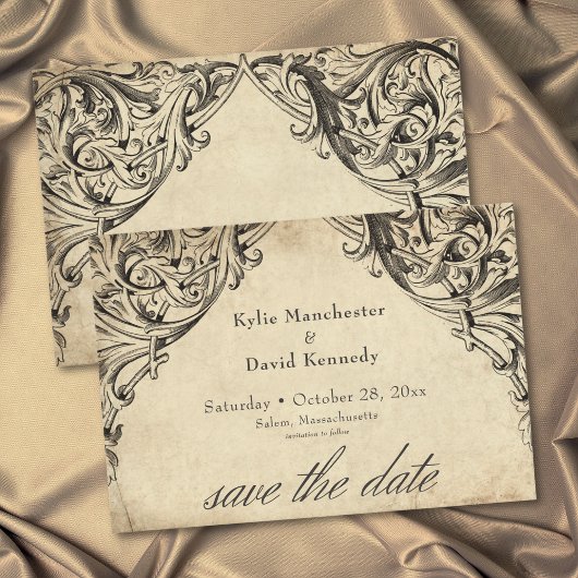 Vintage Bat Until Death Black Parchment Wedding セーブザデート