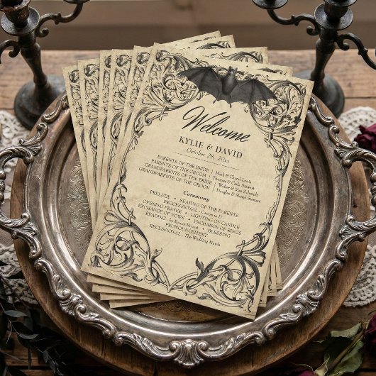 Vintage Bat Until Death Black Parchment Wedding プログラム