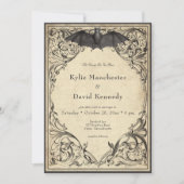 Vintage Bat Until Death Black Parchment Wedding 招待状 (正面)