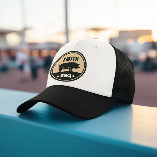 Vintage BBQ Black Tan Pig Logo Distressed キャップ