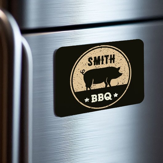 Vintage BBQ Black Tan Pig Logo Distressed マグネット