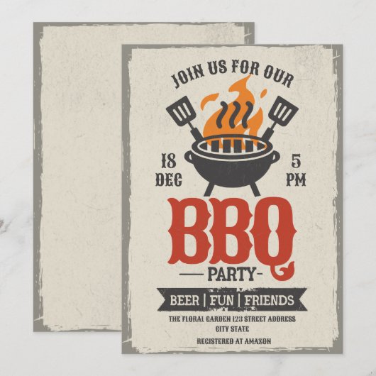 Vintage BBQ Party Grill Master Invitation 招待状 (正面/裏面)