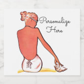 Vintage beach girl with seashell summer elegant  スパークリングワインラベル (シングルラベル)