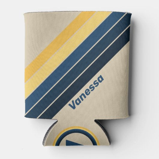 Vintage Beach Sand Stripes with Name 缶クーラー (正面)