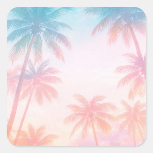 Vintage Beach Sunset Palm Trees Pastel             スクエアシール (正面)