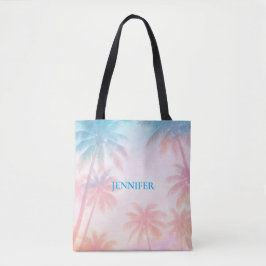 Vintage Beach Sunset Palm Trees Pastel             トートバッグ