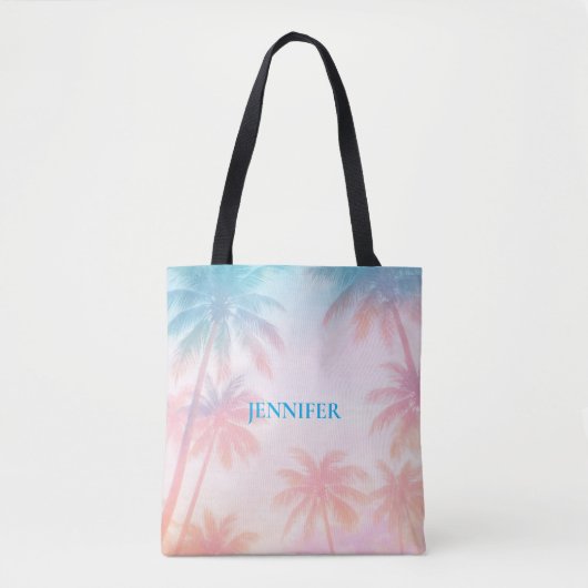 Vintage Beach Sunset Palm Trees Pastel             トートバッグ (正面)