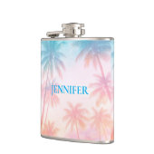 Vintage Beach Sunset Palm Trees Pastel フラスク (左)