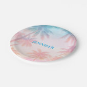 Vintage Beach Sunset Palm Trees Pastel             ペーパープレート (アングル)