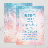 Vintage Beach Sunset Palm Trees Pastel 招待状 (正面/裏面)