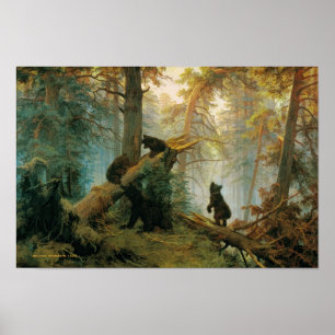 Vintage Bear Family in the Forest ポスター