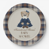 Vintage Bear Girl Baby Shower ペーパープレート (正面)