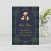 Vintage Bear Plaid Baby Shower Invitation 招待状 (スタンド正面)