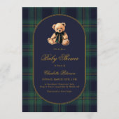 Vintage Bear Plaid Baby Shower Invitation 招待状 (正面)