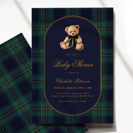 Vintage Bear Plaid Baby Shower Invitation 招待状